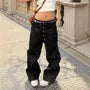 Low Rise Unwashed Button Detail Baggy Jeans