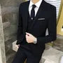 Set: Lapel Collar Plain Single Breasted Blazer + V-Neck Vest + Mid Rise Dress Pants