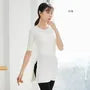 Elbow-Sleeve Plain Side-Slit Dance T-Shirt