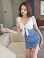 Short Sleeve Square Neck Two Tone Bow Detail Ruched Mini Bodycon Dress