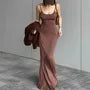 [S] Spaghetti Strap Scoop Neck Plain Maxi Mermaid Dress