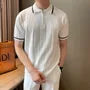 Short-Sleeve Striped Half Zip Ribbed Knit Polo Shirt