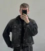 Collared Washed Button Denim Jacket / Mid Rise Straight Leg Jeans