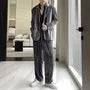 Set: Plain Single-Breasted Blazer + Mid Rise Wide Leg Pants