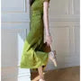 Short-Sleeve Square Neck Jacquard Midi Sheath Dress