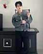 Stand Collar Washed Button-Up Denim Crop Jacket