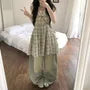 Spaghetti Strap Scoop Neck Plaid Frill Trim A-Line Dress