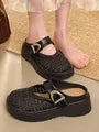 Platform Woven Panel Mary Jane Mules