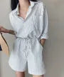 Long-Sleeve Henley Striped Pocket Front Romper