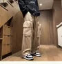 [M] Drawstring Waist Plain Wide Leg Cargo Pants