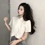 Short-Sleeve Collared Plain Blouse