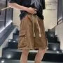Drawstring Waist Washed Cargo Denim Shorts