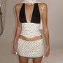 Halter V-Neck Color-Block Dotted Corset Tank Top / Low Rise Mini Pencil Skirt