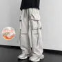Drawstring Waist Plain Fleece-Lined Straight Leg Cargo Pants