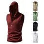 Sleeveless Hooded Henley Plain Top