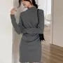 Long-Sleeve Mock-Neck Mini Sheath Dress