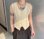 V-Neck Ribbed Button Knit Tank Top