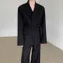 V-Neck Plain Concealed Button Tie-Waist Blazer
