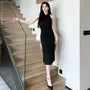 Sleeveless Plain Slit Midi Sheath Qipao