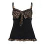 V-Neck Leopard Print Ruffled-Trim Slim-Fit Cami Top
