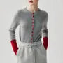 Crew Neck Contrast Cuff Button-Up Cardigan