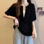 Mock Two-Piece Elbow-Sleeve Notch Neck Two Tone T-Shirt
