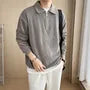 Collared Plain Ribbed Half Zip Sweatshirt