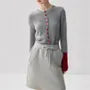 Crew Neck Contrast Cuff Button-Up Cardigan