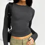Long-Sleeve Round Neck Plain Slim-Fit Crop Top