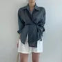 Long-Sleeve Plain Asymmetrical Sashed Shirt