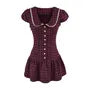 Short-Sleeve Peter Pan Collar Plaid Lace Trim Half-Buttoned Mini A-Line Dress