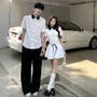 Couple Matching Short-Sleeve Striped Shirt / Mini A-Line Shirt Dress / Set