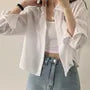 Long-Sleeve Plain Crop Shirt