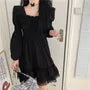 Long-Sleeve Square Neck Lace A-Line Dress