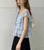 Cap Sleeve Square-Neck Tie-Front Lace-Trim Tiered Loose-Fit Blouse