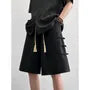 Drawstring Waist Plain Frog Closure Shorts