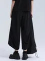 Elastic Waist Plain Cropped Wide Leg Pants
