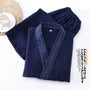 Pajama Set: Plain Long-Sleeve Plain Contrast Trim Kimono Top + Pants