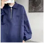 Long-Sleeve Plain Half-Zip Polo-Neck Sweatshirt