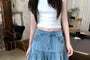 Low Rise Washed Studded Denim Capri Culottes