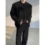 Stand Collar Asymmetrical Button-Up Plain Blazer