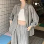 Collared Tie Dye Oversized Shirt / Mid Waist Plain Wide Leg Pants
