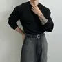 Long-Sleeve Crew Neck Henley Plain Knit Top