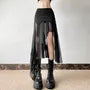 Mid Rise Sheer Panel Asymmetrical Hem Slit Midi Pencil Skirt