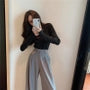 High Waist Plain Loose-Fit Wide-Leg Dress Pants