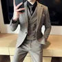 Set: Notch Lapel Single-Breasted Blazer + Shawl Lapel Double-Breasted Vest + Mid Rise Tapered Dress Pants
