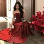 Spaghetti Strap V-Neck Plain Ruffle Panel Ruched Mermaid Evening Gown