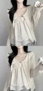 Cap-Sleeve V-Neck Perforated Flowy Crop Top