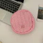 Lettering Applique Plaid Makeup Bag