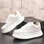 Hidden Wedge Mesh Panel Lace-Up Faux Leather Sneakers